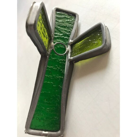 Vintage Stained Glass Crucifix Celtic Cross Handmade Dark Green & Light Green - Picture 9 of 10